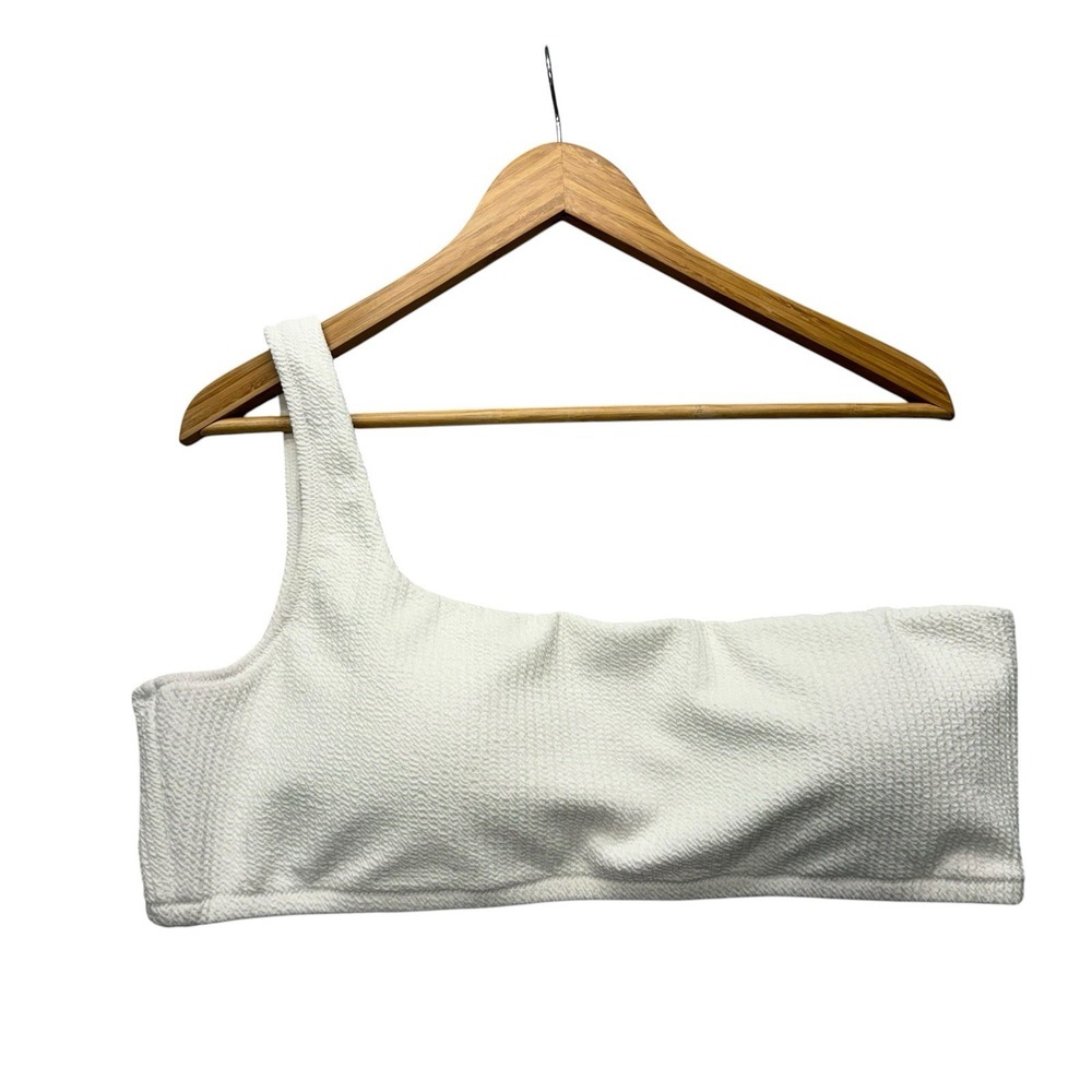 J Crew Womens Swim Top XXL White One Shoulder Textured Swimsuit Bikini Beach